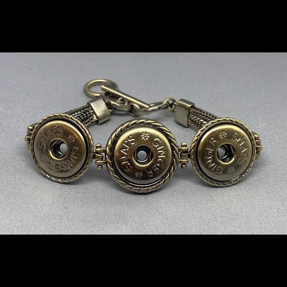 💗Bronze US Flag 3 Charm Ginger Snaps & Co. Snap Button Bracelet - Picture 4 of 8